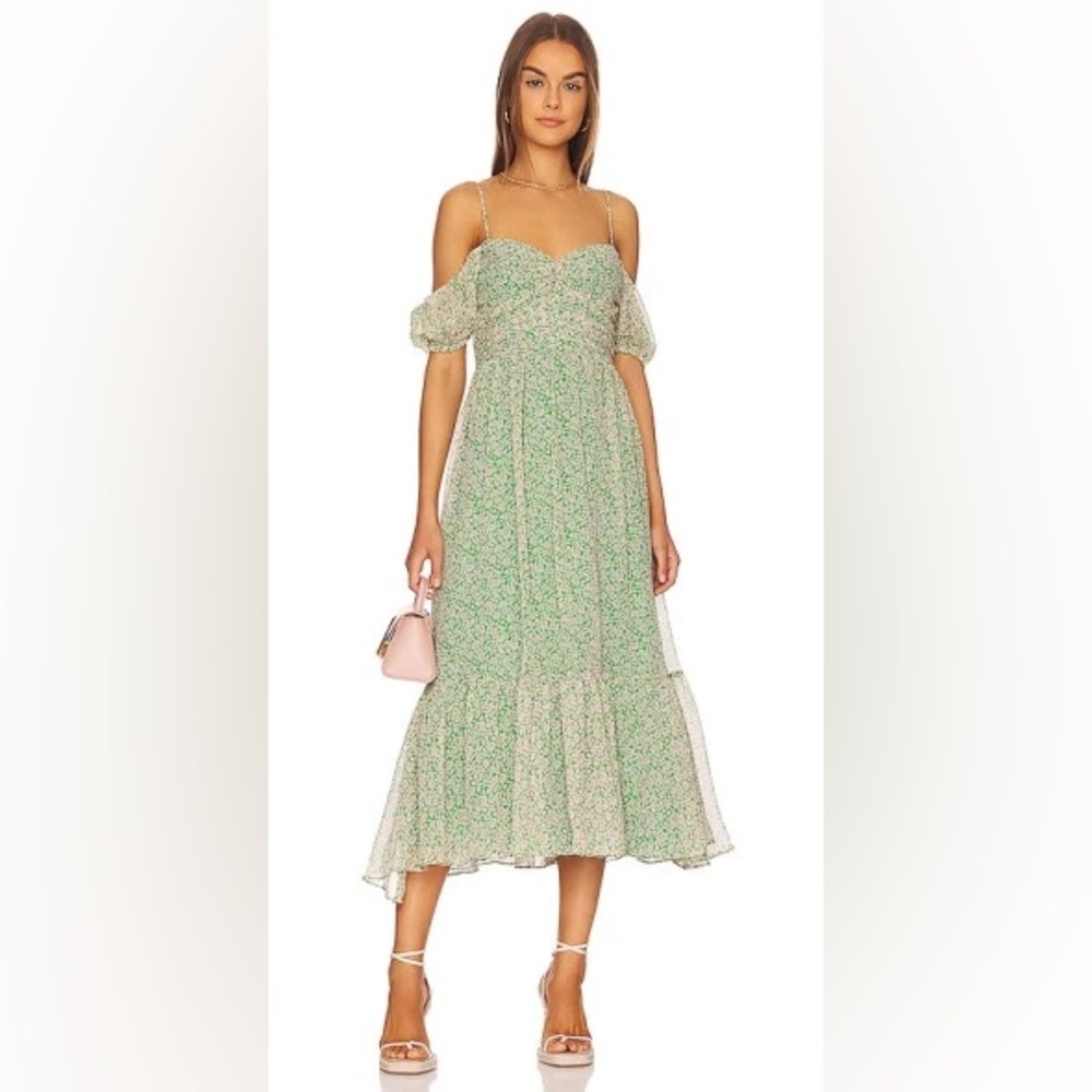 Bardot Green Floral Off-Shoulder Midi Dress